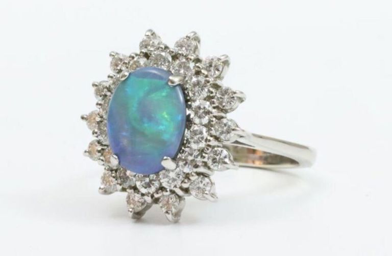 18k opal doublet & diamond ring