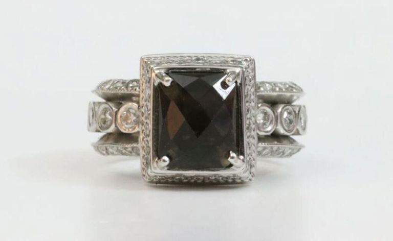 18k smoky quartz & diamond ring