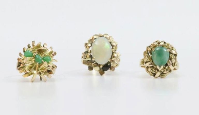 Gold rings with jade and opal