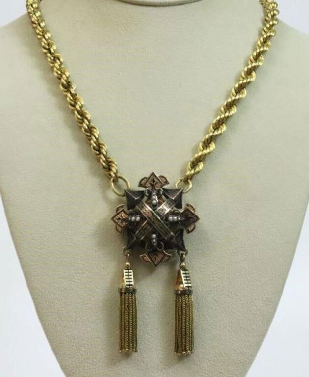 14k repurposed brooch & chain necklace