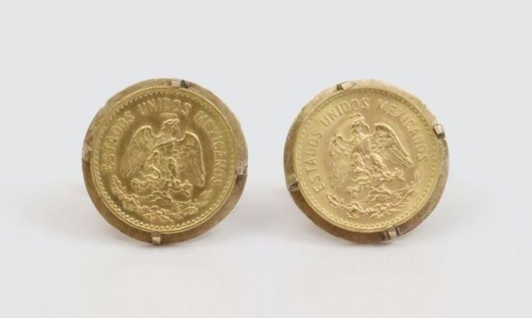 Pair mexican cinco peso gold coin cufflinks