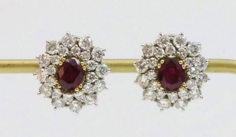Pair platinum & 18k ruby & diamond ear clips