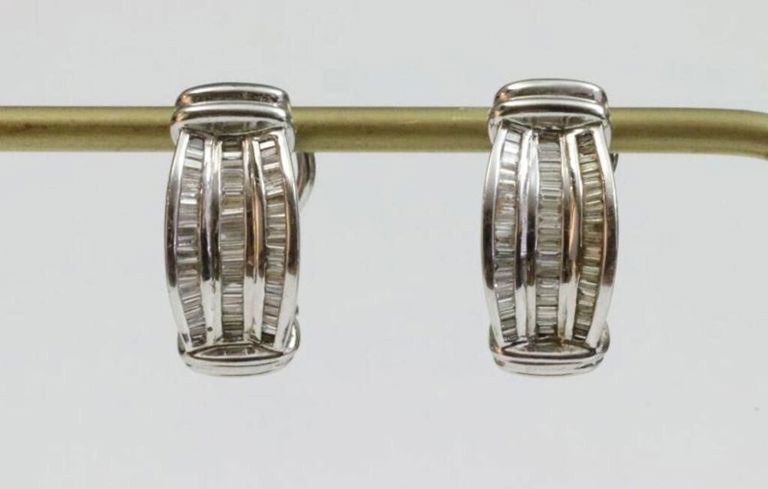 Pair 14k diamond quarter hoop ear clips