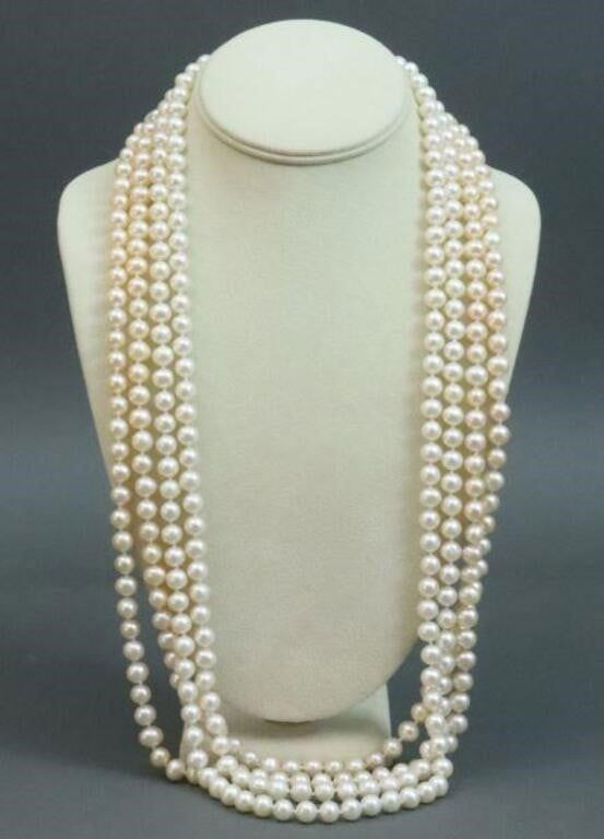 Rope length cultured pearl necklaces