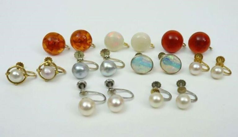Pairs of pearl and gemstone screw-back earrings
