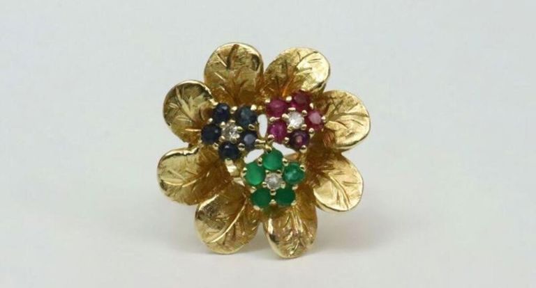 14k gemstone flower ring