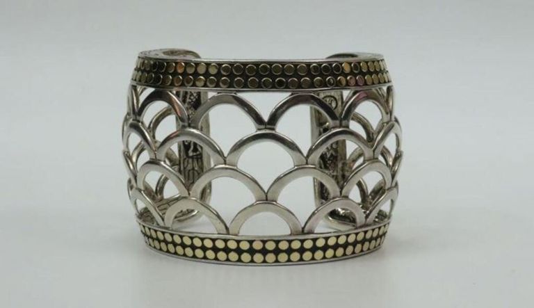 John Hardy 925 silver and 18k gold Naga wide cuff bracelet