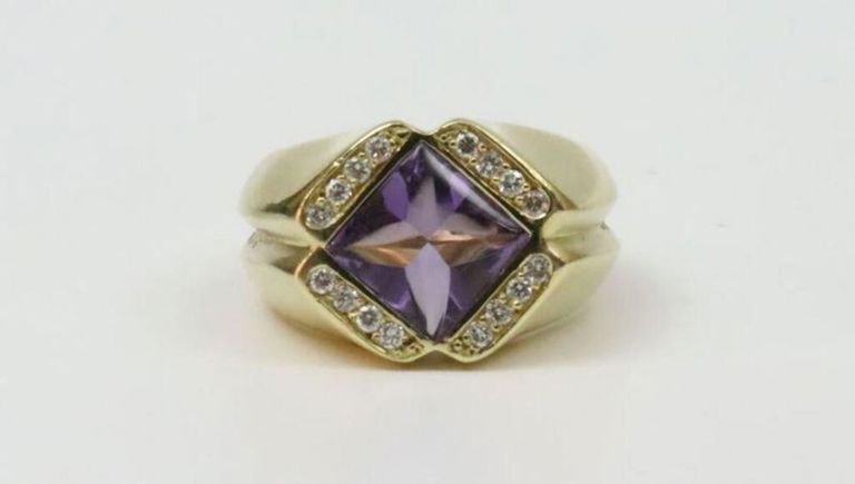 18k gold amethyst and diamond ring