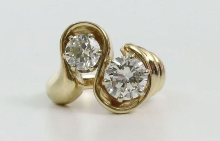 14k yellow gold twin diamond ring