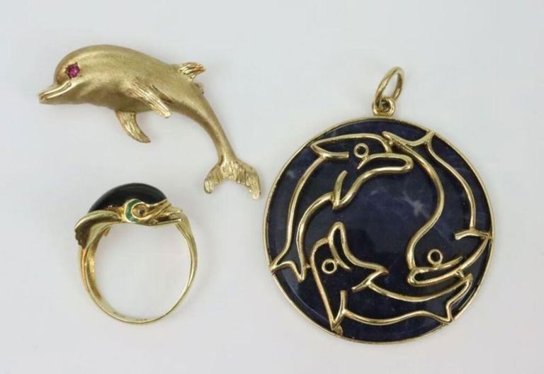 Gold dolphin-themed jewelry group