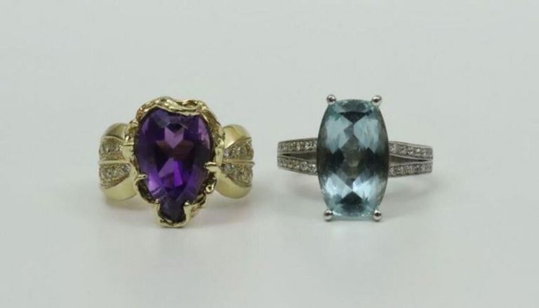 14k gemstone rings with diamond shoulders