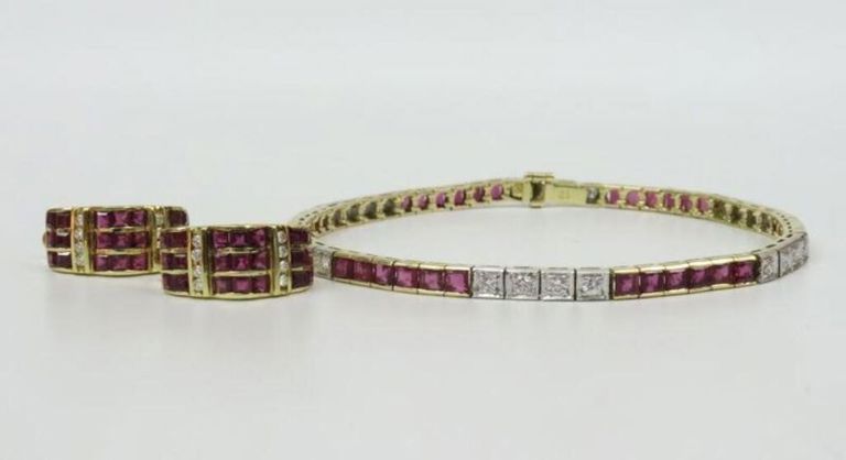 Ruby and diamond bracelet and earrings