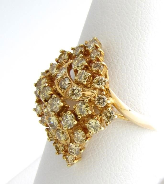 14k yellow gold cluster ring with diamonds