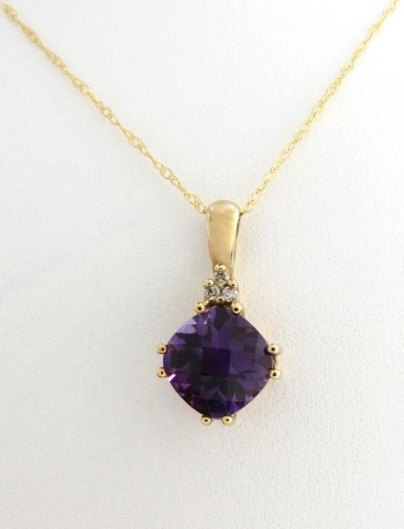 14k yellow gold amethyst pendant, chain