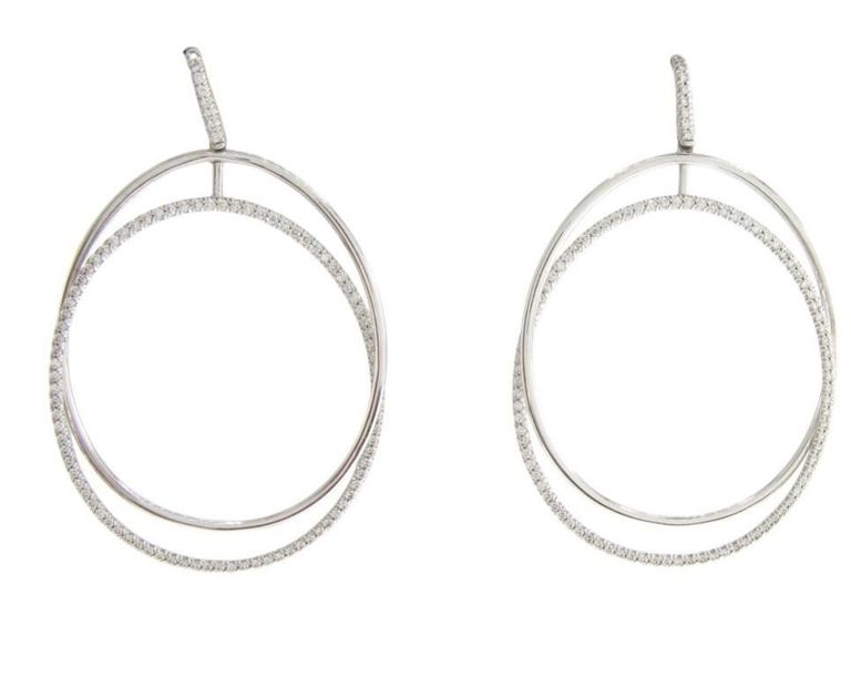 Pair of 14k white gold double hoop diamond earrings