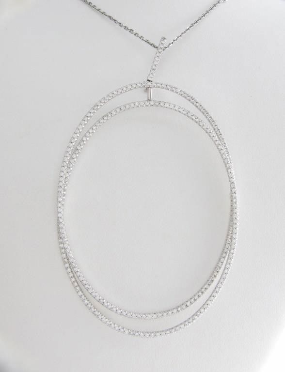 Large 14k white gold double oval diamond pendant with chain