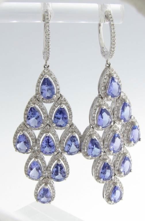 14k white gold tanzanite and diamond chandelier earrings
