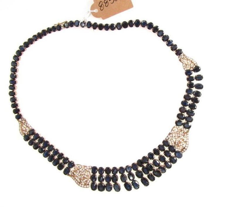 14k rose gold diamond and sapphire necklace