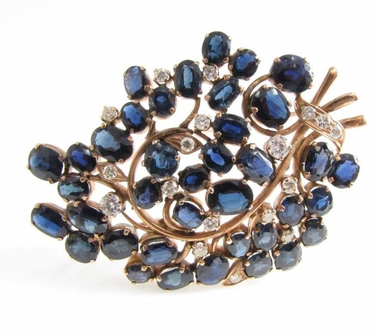 14k rose gold diamond and sapphire pin/pendant