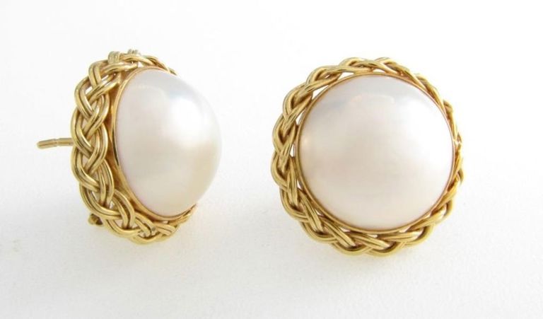 18k yellow gold mabe pearl earrings