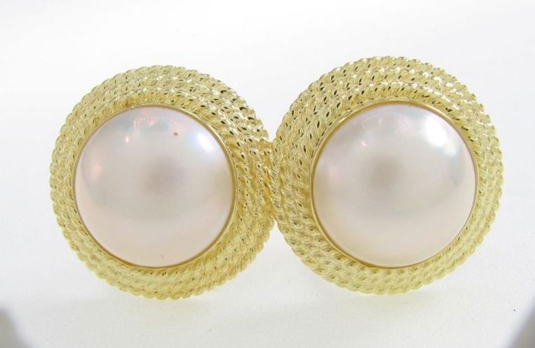 14k yellow gold mabe pearl earrings