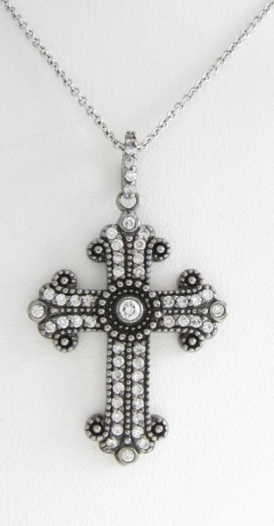 14k white gold diamond cross pendant with chain