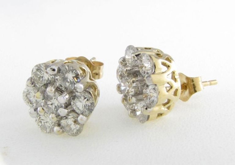 14k yellow gold diamond cluster earrings