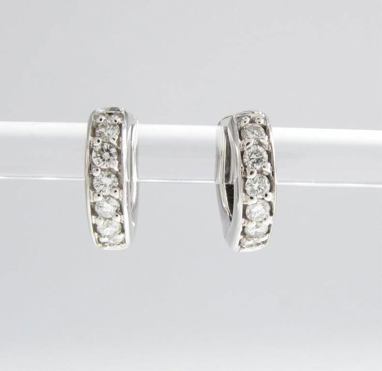 Pair of 14k white gold diamond huggie earrings