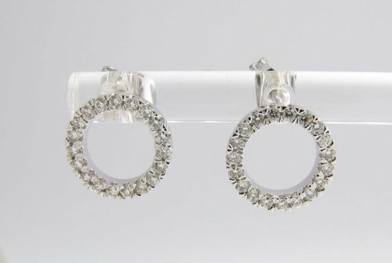 Pair of 18k white gold open circle diamond earrings