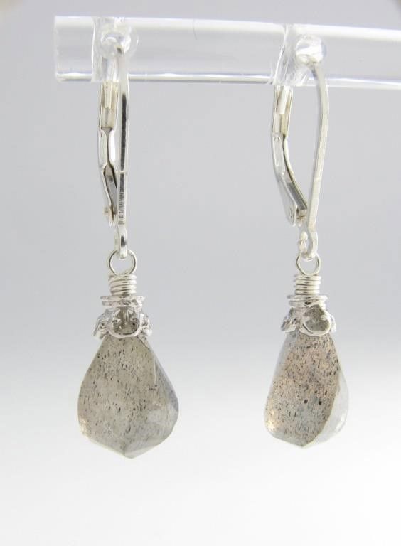 Pair of sterling silver labradorite drop earrings
