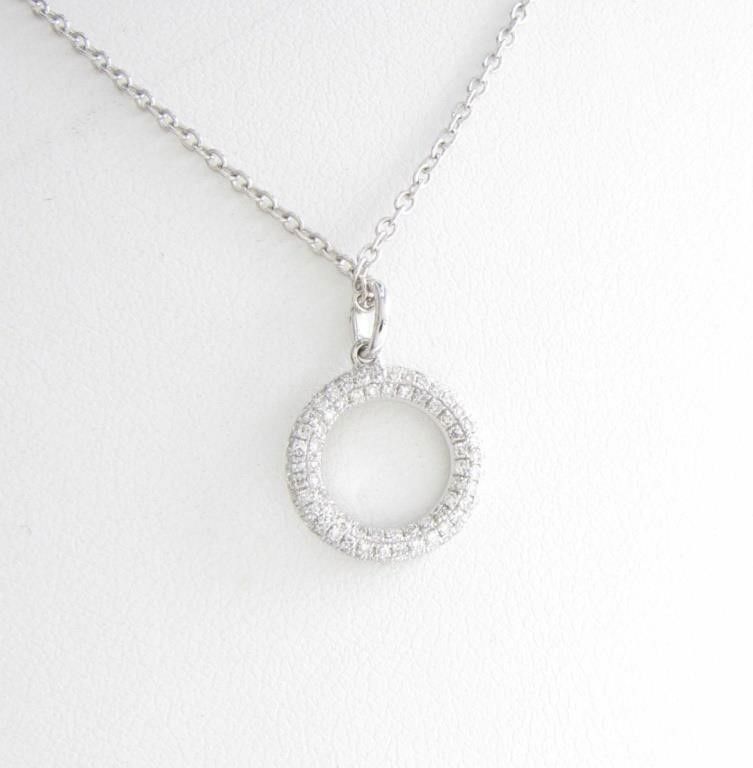 14k white gold open circle diamond pendant with chain