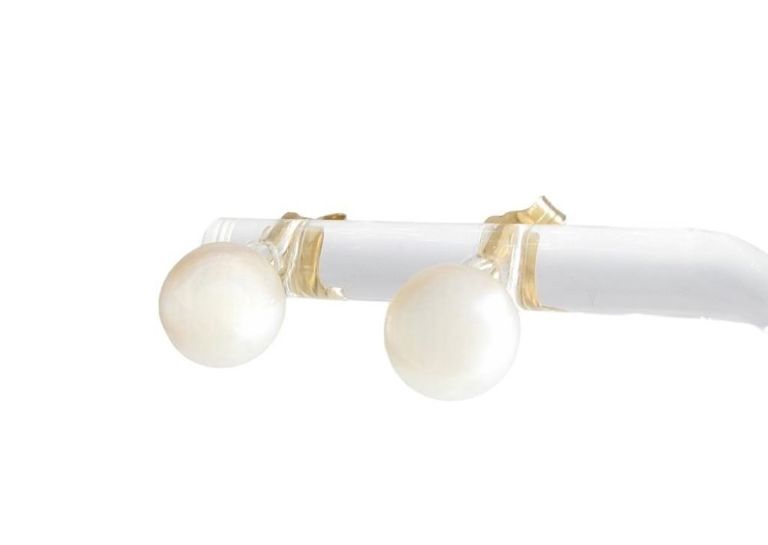 Pair of 14k yellow gold cultured pearl earrings