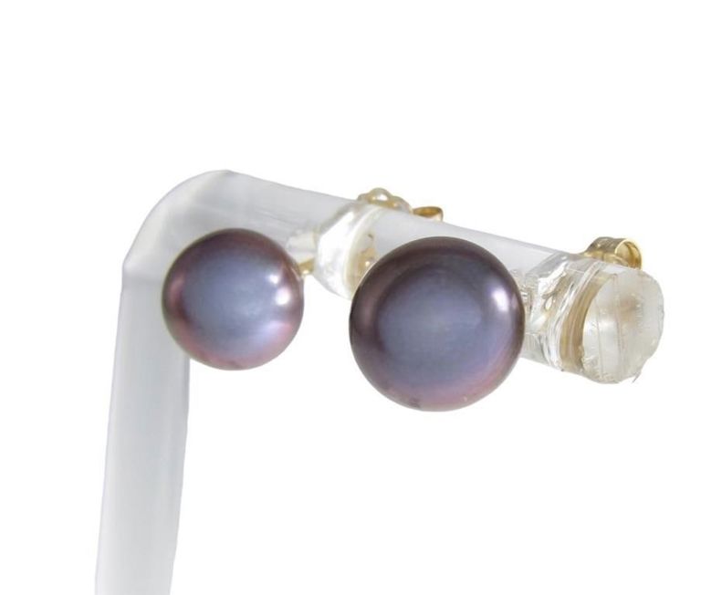 Pair of 14k yellow gold cultured black pearl stud earrings