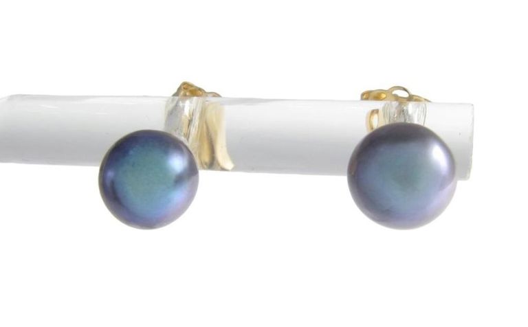 Pair of 14k yellow gold cultured black pearl stud earrings