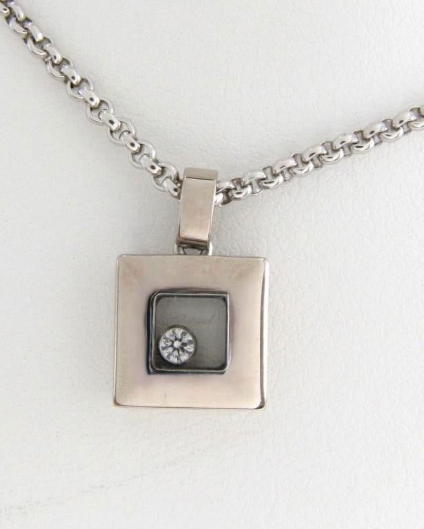 18k white gold Chopard Square Happy Diamond pendant with chain
