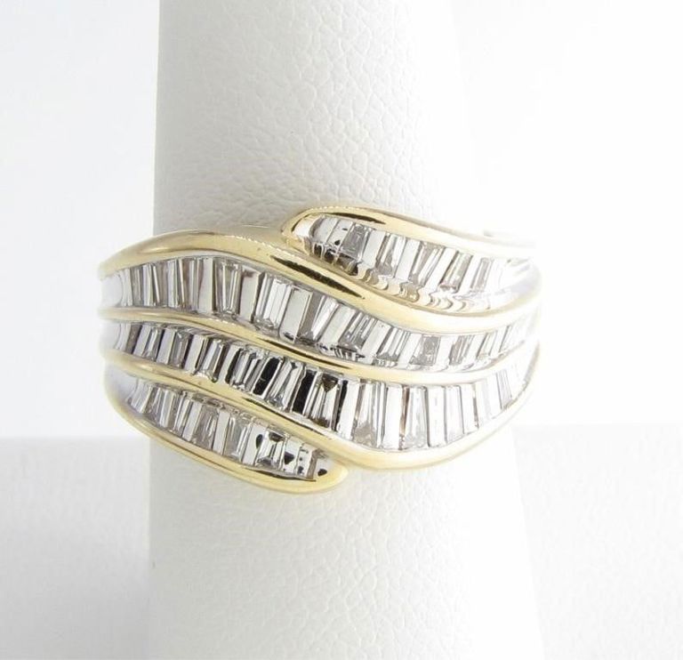 14k yellow gold baguette diamond 4-row ring