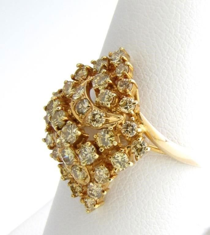 14k yellow gold cluster ring with diamonds