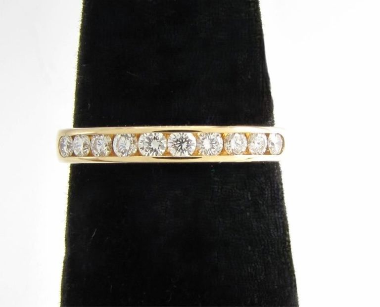 14k yellow gold stack band ring with diamonds