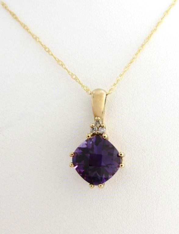 14k yellow gold amethyst pendant, chain