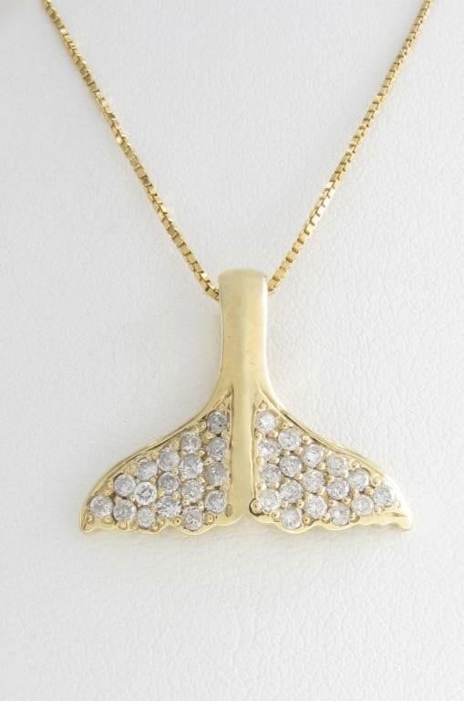 14k yellow gold Whale's Tail diamond pendant with chain