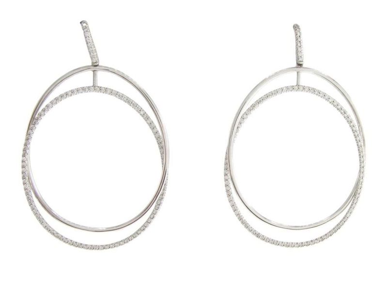 Pair of 14k white gold double hoop diamond earrings