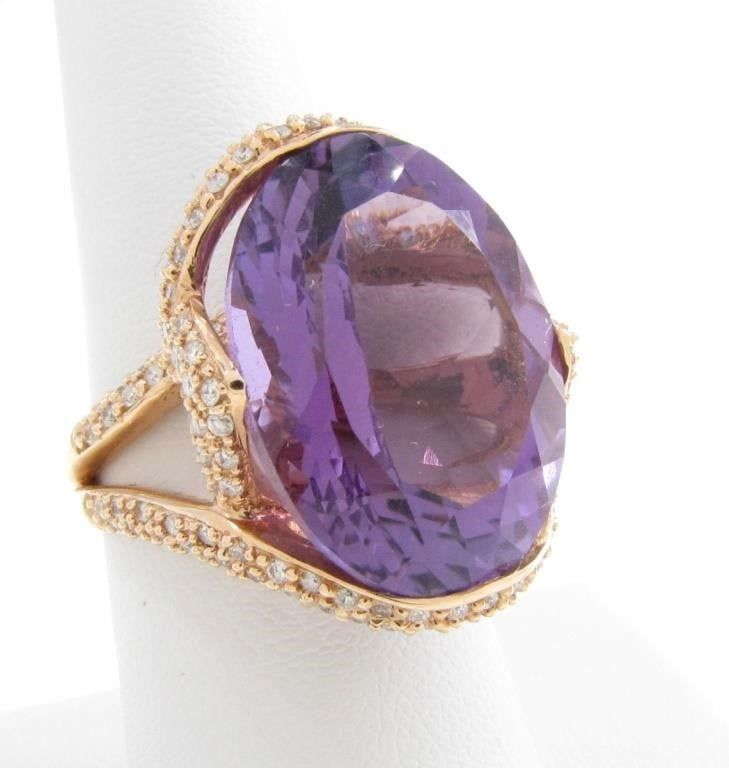 14k rose gold amethyst and diamond ring