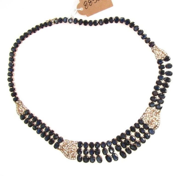 14k rose gold diamond and sapphire necklace