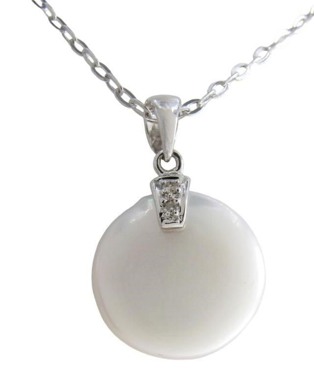 14k white gold coin pearl diamond pendant with chain