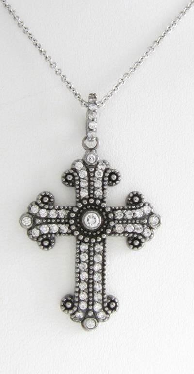 14k white gold diamond cross pendant with chain