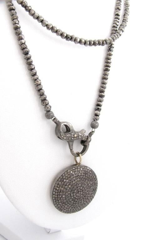 Designer hematite bead and diamond necklace