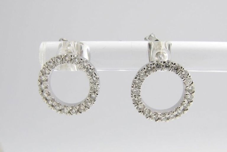 Pair of 18k white gold open circle diamond earrings