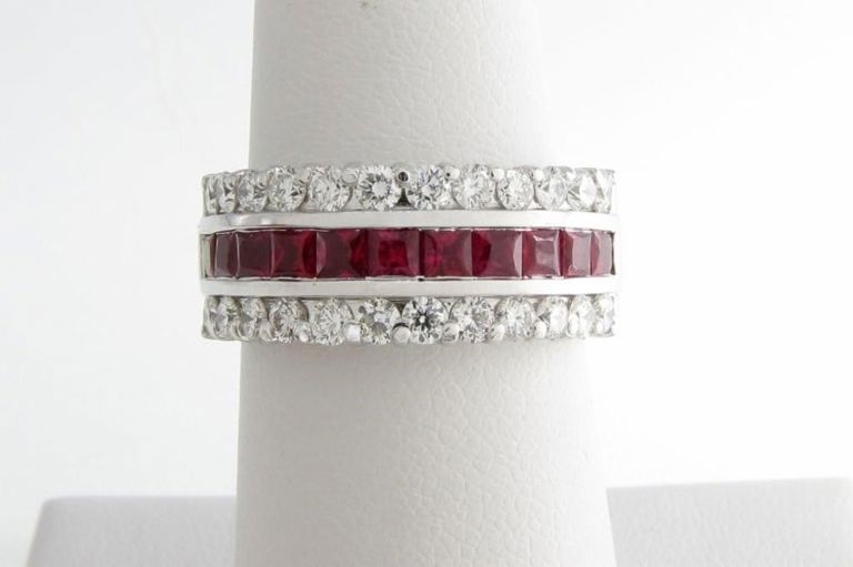 14k white gold ruby and diamond band ring