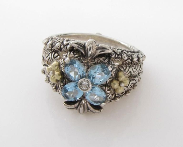 Barbara Bixby 18k yellow gold and sterling silver blue topaz ring