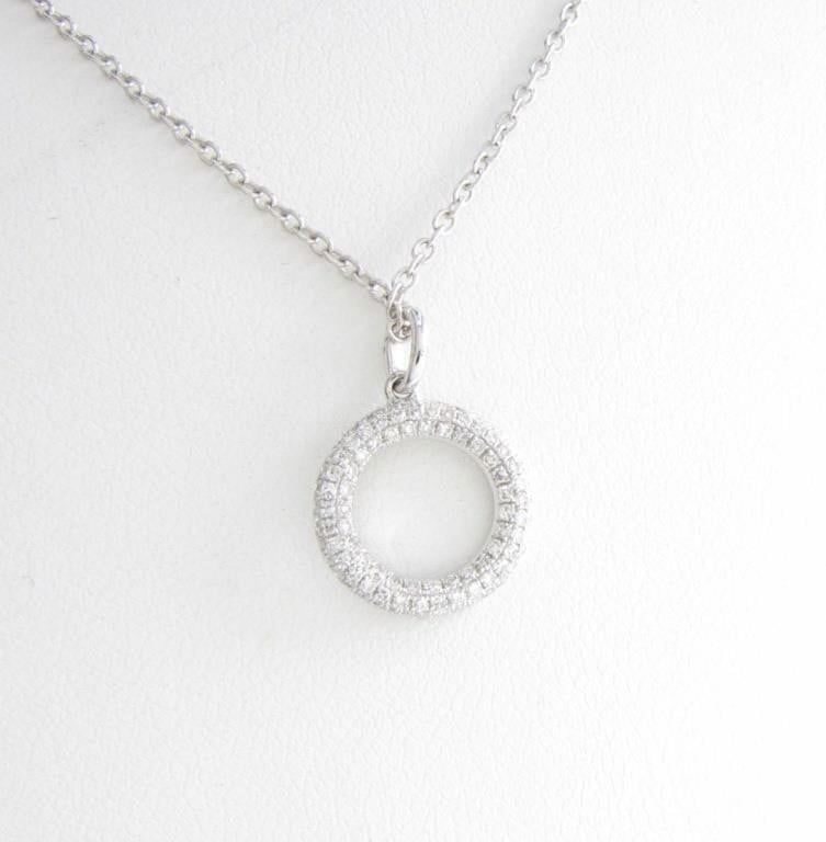 14k white gold open circle diamond pendant with chain